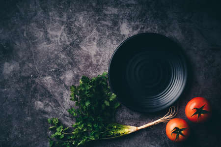 Spaghetti with tomato sauce and minced meat, Parmesan cheese and basil Black background.の写真素材