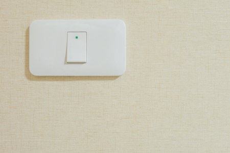 Power switch for lamp on cream wallpaper backgroundの写真素材