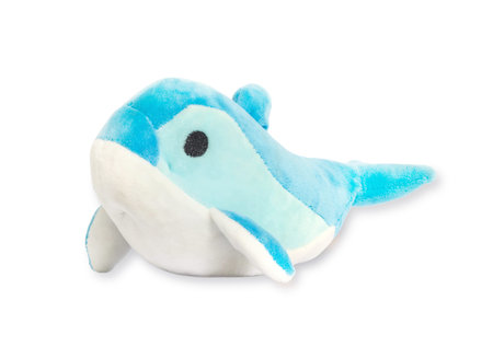 Closeup blue whale doll isolated on white backgroundの写真素材