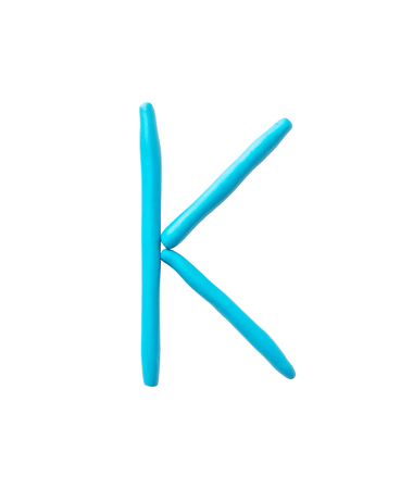 Closeup blue plasticine for kid in K alphabet isolated on white background with clipping pathの写真素材