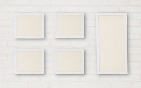 Closeup surface frame for photo on brick wallpaper at wall of house textured backgroundの写真素材