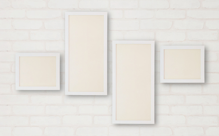 Closeup surface frame for photo on brick wallpaper at wall of house textured backgroundの写真素材