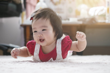 Closeup cute baby girl in funny motion