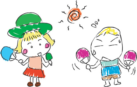 Summer Hot Boy Girl Kid Drawing (Vector)のイラスト素材