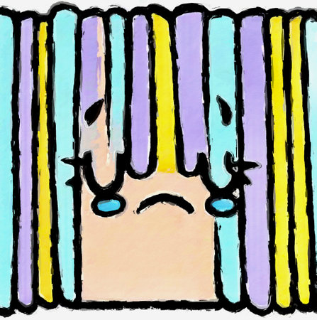 Illustration of a sad boy on a multicolored background.の素材