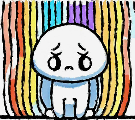 Illustration of a sad boy on a multicolored background.の素材