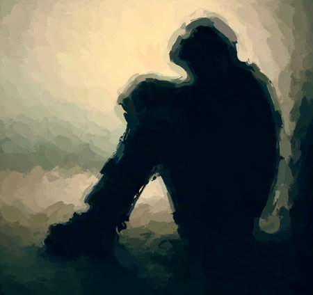 Vector illustration of a silhouette of a man on a grunge backgroundの素材