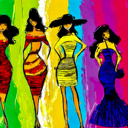 The Artistic Reverie of Women Fashion Exploring the Intricate Line based Masterpieces in the World of Style generative ai illustrationの素材