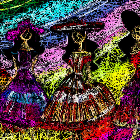 The Artistic Reverie of Women Fashion Exploring the Intricate Line based Masterpieces in the World of Style generative ai illustrationの素材