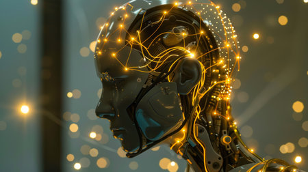 Elegant Robot Head Profile with Golden Circuits generative aiの素材