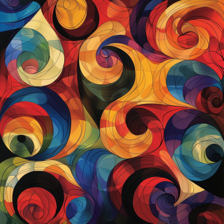 A vibrant and colorful artistic pattern with abstract swirls, creating a lively and dynamic visual effect suitable for creative backdrops. generative aiの素材