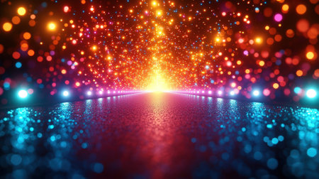 Vibrant and colorful abstract background featuring dazzling light bokeh effects and sparkling elements. Perfect for celebrations and artistic designs.の素材