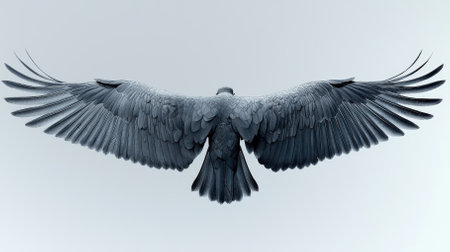 A stunning representation of a bird with wide wingspan captured against a soft gray backdrop, showcasing intricate feather details and symbolizing grace and freedom in nature.の素材