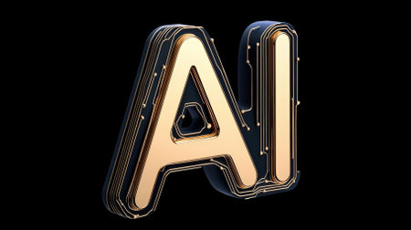 This modern digital illustration features stylized golden letters AI with intricate circuit designs, symbolizing the future of technology and innovation.の素材