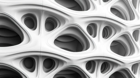 This image features an intricate abstract design with fluid shapes, showcasing organic patterns in monochrome tones that evoke a sense of modern elegance.の素材