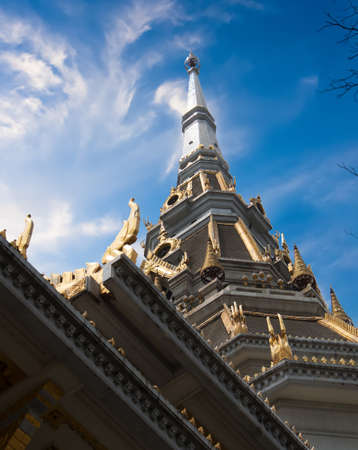 Thailand white church with blue sky and white clouds.の写真素材