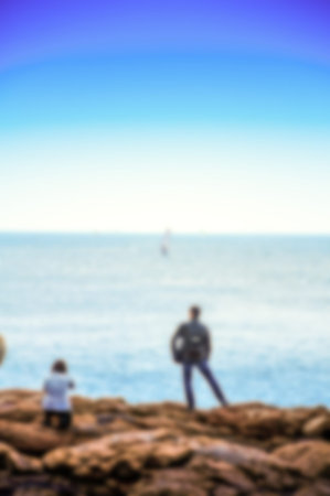 Blue sea, blue skies and bright beautiful beaches.Abtract blur, out focus, Nearsightedness is not clear.の写真素材