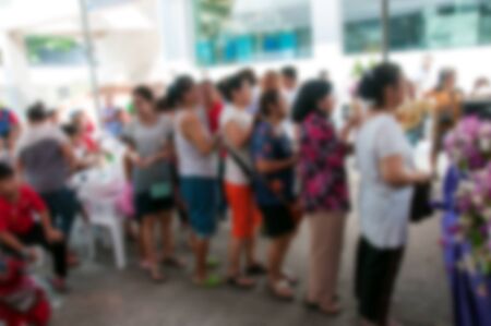 The trade fair, booth selling cheap goods from the manufacturer. A game show and giveaways. Abstract blurの写真素材