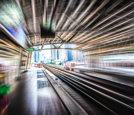 The sky train in the capital. Abstract blur zoom.の写真素材