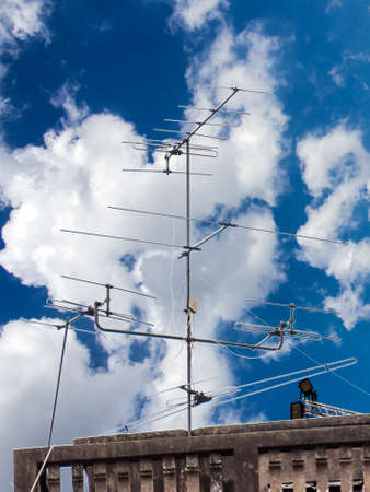 Radio reception antenna Installed on a high roof. Abstract Isolateの写真素材