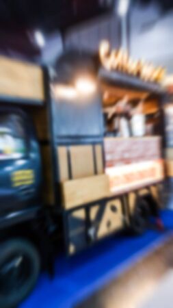 The trade fair, booth selling cheap goods from the manufacturer. A game show and giveaways. Abstract blurの写真素材
