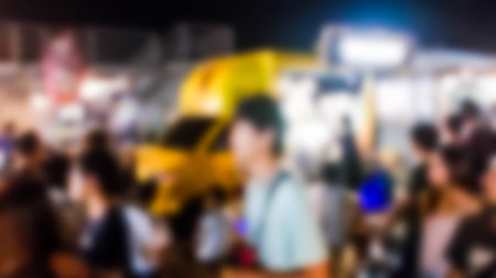 The trade fair, booth selling cheap goods from the manufacturer. A game show and giveaways. Abstract blurの写真素材