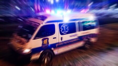 Ambulance, rescue vehicle or emergency evacuation vehicle ready for rescue. Abstract image blurの写真素材