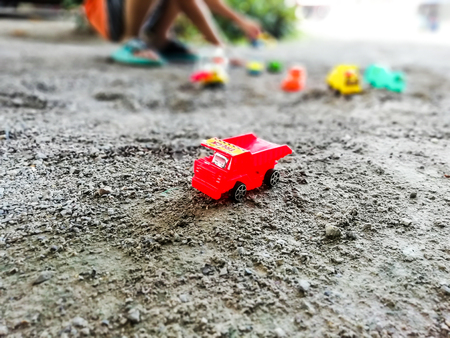 Bring your child's imagination loader trucks, concrete mixer truck, truck toy to play virtual construction.の写真素材