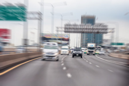 The special unit  zoomed quickly to open the siren, driving along the highway. Abstract blur....