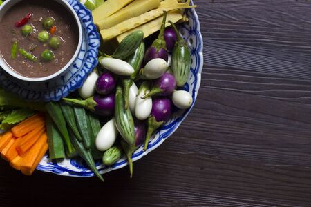 Thai shrimp paste (Nam prik kapi) Thai food with fresh vegetables / Selective focusの写真素材