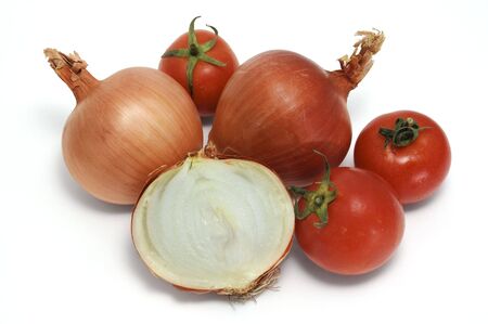 onions and  tomatoesの写真素材