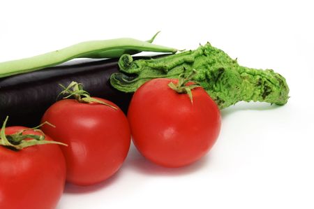 eggplant,tomatoes and french beansの写真素材