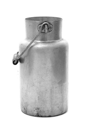 an ancient steel milk jug typical of spainの写真素材