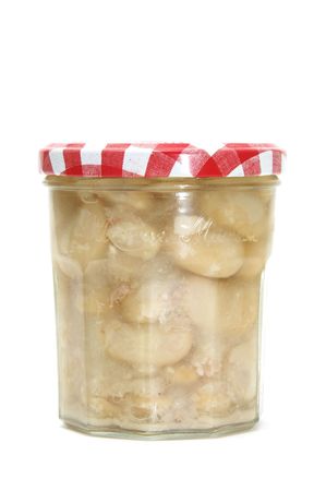 a jar of canned beans isolated on a white backgroundの写真素材
