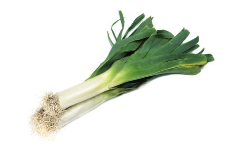 a bunch of leeks isolated on a white background
