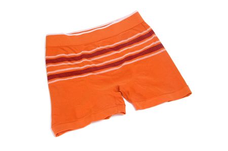orange men's boxer briefs isolated on a white backgroundの写真素材