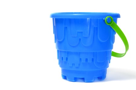 a blue castle bucket isolated on a white backgroundの写真素材