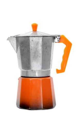 a steel moka pot isolated on a white backgroundの写真素材