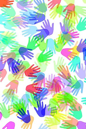 hands of different colors drawn on a white backgroundの写真素材