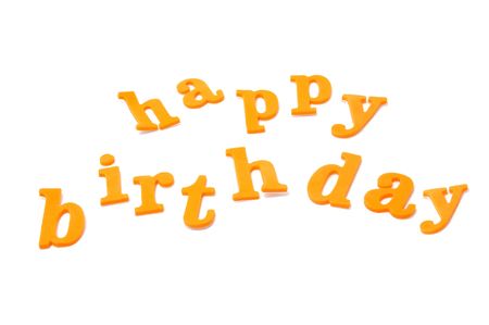 sentence happy birthday written with typefaces on a white backgroundの写真素材
