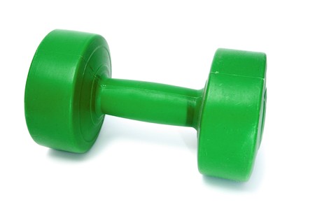 a green dumbbell isolated on a white backgroundの写真素材