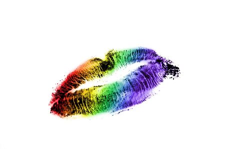 Kiss of many colors on a white backgroundの写真素材