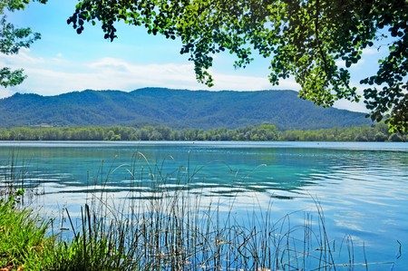 A view of Lake of Banyoles, in Catalonia, Spainの写真素材