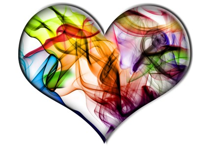 a heart with colores smoke texture isolated on a white backgroundの写真素材