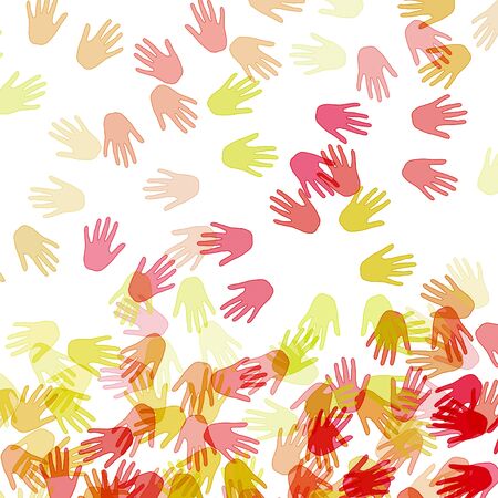hands of different colors drawn on a white backgroundの写真素材