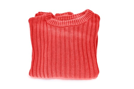 a red wool sweater isolated on a white backgroundの写真素材