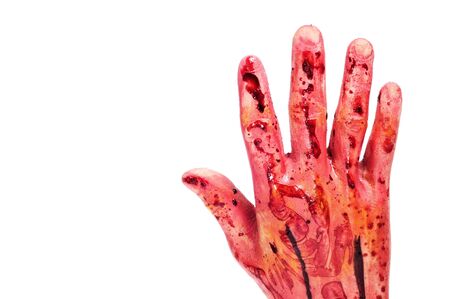an scary and bloody hand for Halloween on a white backgroundの写真素材