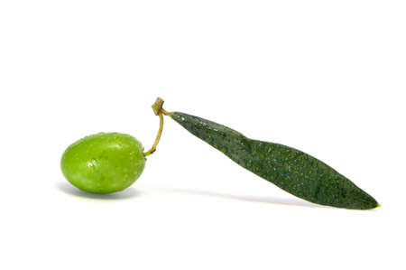 an olive with leaf isolated on a white backgroundの写真素材