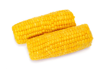 a pair of corncobs isolated on a white background