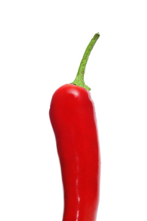 closeup of a red chili pepper isolated on a white backgroundの写真素材